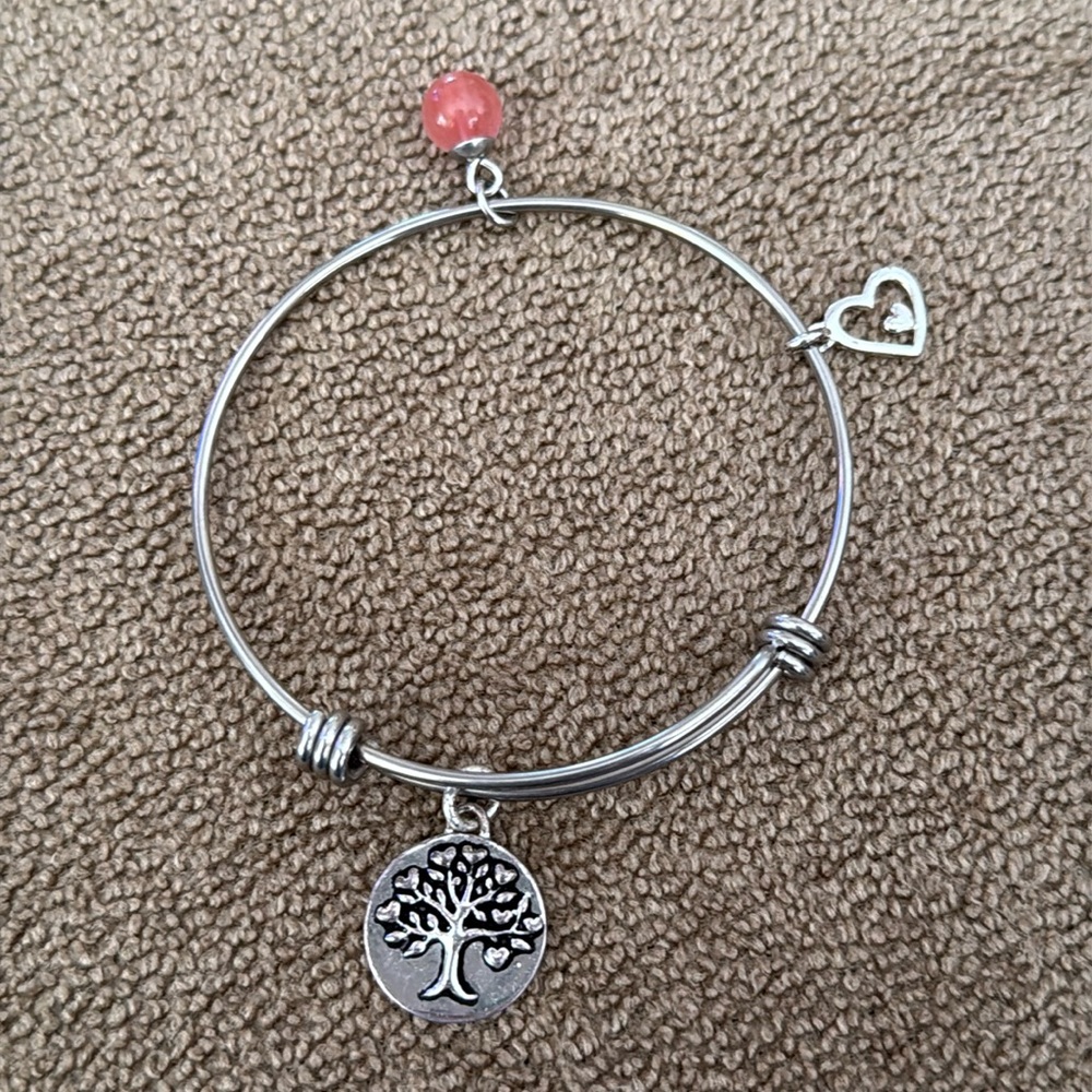 Silver Tone Bead Expandable Bracelet Family Hope Tree Charm Unwritten (TD)